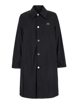 Ami Paris Black Coat With Classic Collar And Front Button Closure In Cotton Blend Man