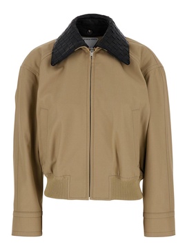 Bottega Veneta Beige Jacket With Removable Collar With Intrecciato Motif In Cotton Woman