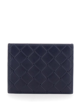Bottega Veneta Blue Card Holder With Intreccio Motif And Embossed Logo In Leather Man