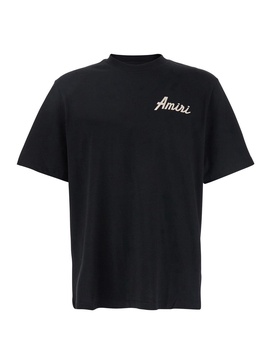 Amiri 'City'black Crewneck T-Shirt With Logo Detail On The Front And Maxi Logo Print On The Rear In Cotton Man