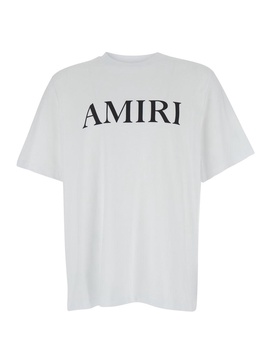 Amiri White Crewneck  T-Shirt With Logo Lettering Print In Cotton Man