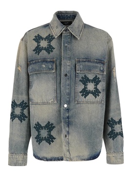 Amiri Blue Shirt With All-Over Ma-Quad Prints In Denim Man