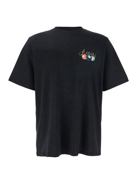Amiri 'Pool Cue' Black Crewneck T-Shirt With Logo Detail On The Front And Maxi Logo Print On The Rear In Cotton Man