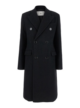 Ami Paris Black Double-Breasted Coat With Peak Revers In Wool Woman