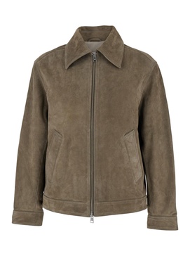 Ami Paris Grey Jacket With Classic Collar And Front Zip Closure In Suede Man