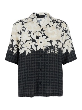 Amiri 'Garden' Black Bowling Shirt With Cuban Collar And All-Over Floral Print In Tech Fabric Man