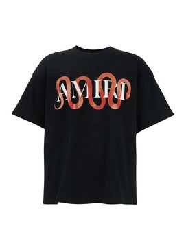 Amiri 'Snake' Black Crewneck T-Shirt With Maxi Logo Print On The Front In Cotton Man