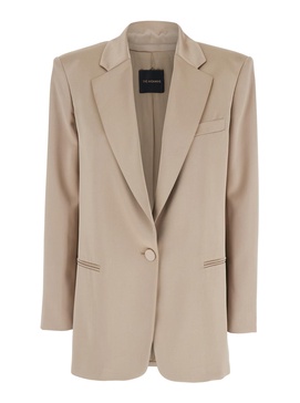 The Andamane 'Guia' Beige Single-Breasted Jacket With Notched Revers And Shoulder Pads In Wool Blend Stretch Woman