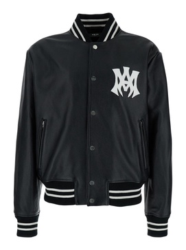 Amiri 'Ma Hollywood' Black Bomber Jacket With Logo Print On The Front And Maxi Logo Print On The Rear In Leather Man