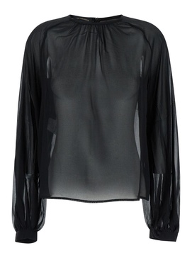 The Andamane Black Blouse With Crew Neck In Stretch Silk Woman