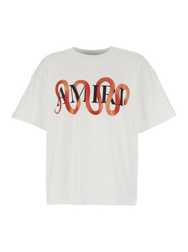 Amiri 'Snake' White Crewneck T-Shirt With Maxi Logo Print On The Front In Cotton Man