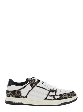 Amiri 'Skel Top Low' Black Sneaker With Skeleton Applications And All-Over Logo Print In Leather Man