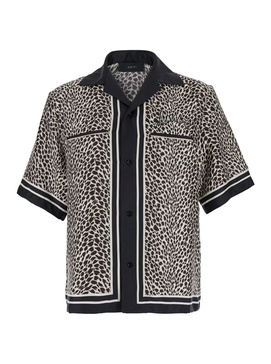 Amiri Black Bowling Shirt With Leopard Print In Silk Man