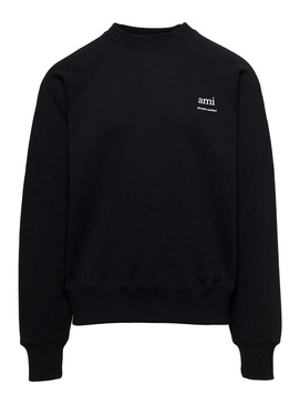 Ami Paris Black Crewneck Sweatshirt With Logo Lettering Detail On The Front And Adc Logo Embroidery On The Rear  In Cotton Man