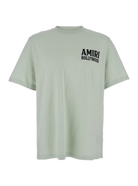 Amiri 'Jazz Wolf' Green Crewneck T-Shirt With Logo Lettering On The Front And Maxi Print On The Rear In Cotton Man
