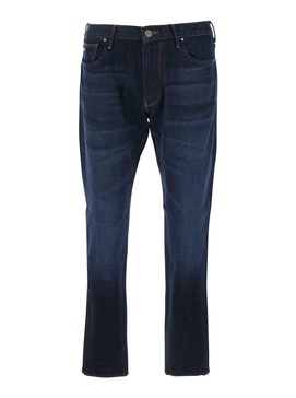 Blue Five Pocket Jeans With Logo Patch On The Back In Denim Man