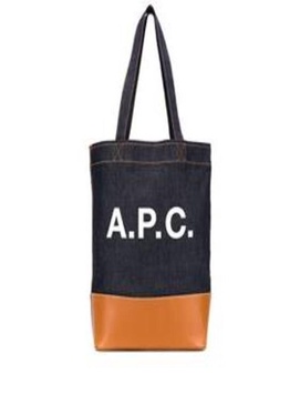 'Axel' Blue And Brown Handbag  With Logo Print In Denim Woman