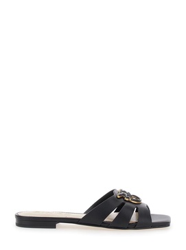 'Marli 09' Black Sandals With Love Birds Diamond Cut Plaque And Cut-Out Details In Leather Woman