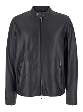 Black Bomber Jacket With D Logo Detail In Leather Man