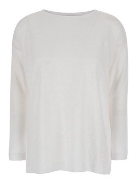 White Shirt With Boart Neckline In Linen Woman