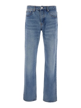 Blue Jeans With Belt Loops And Logo Patch On The Rear In Denim Man