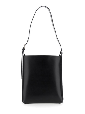 'Virginie' Black Bucket Bag With Shoulder Strap And Top Adjustable Handle In Leather Woman