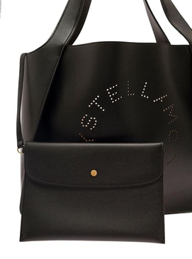 Black Tote Bag With Perforated Logo In Faux Leather Woman