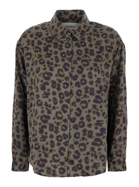 'Billie' Green Shirt With All-Over Leopard Print In Viscose Woman
