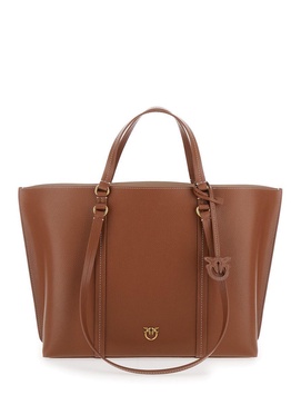 Brown Large Tote Bag With Logo Charm In Grainy Leather Woman