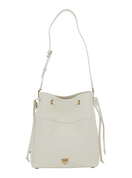 White Bucket Bag With Metallic Love Birds Logo On The Front In Hammered Leather Woman
