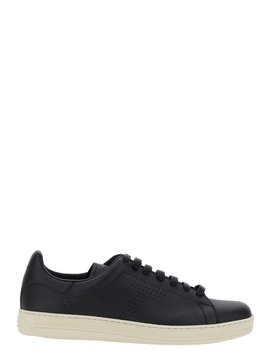 Tom Ford 'Warwick' Black Sneaker With Perforated T Detail On The Side In Leather Man