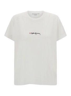 White Crewneck T-Shirt With Embroidered Logo At The Front In Cotton Woman