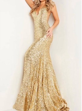 sequin gown in gold