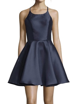 open back mikado mini dress in black