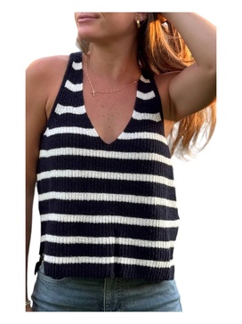 striped deidra sweater tank top in black and white