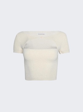boucle v-neck short sleeve tee with cutout