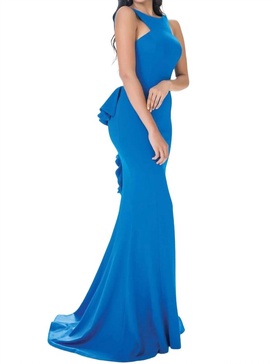 high front low back with ruffles dress in teal blue