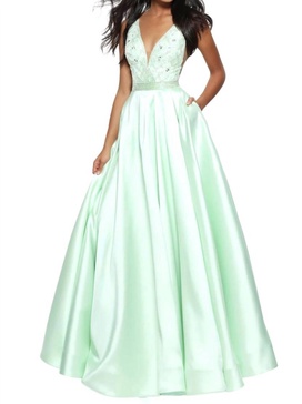 v-neck prom dress in light green