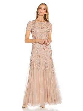 Adrianna Papell Women's Floral Beaded Godet Gown