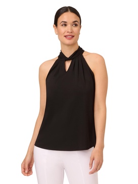 Adrianna Papell Women's Solid Knit Halter Twist Neck Top