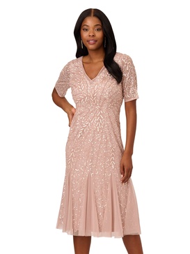 Adrianna Papell Women's Beaded Midi Dress with Godets