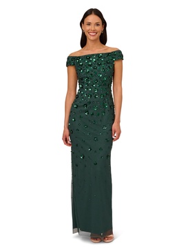 Adrianna Papell Women's Off Shoulder Beaded Dress