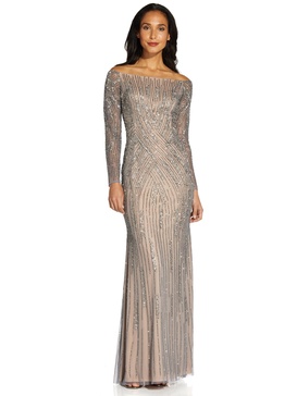 Adrianna Papell Women's Beaded Off Shoulder Gown