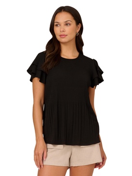 Adrianna Papell Women's Solid Pleat Double Sleeve Top