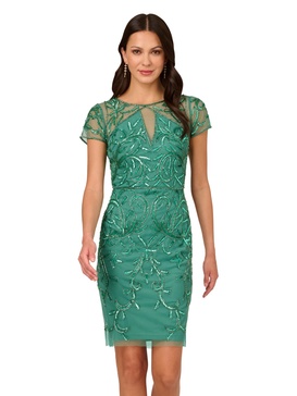 Adrianna Papell Women's Short Cut Out Beaded Sheath