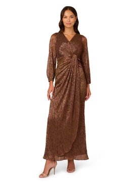 Adrianna Papell Women's Metallic Mesh Draped Gown