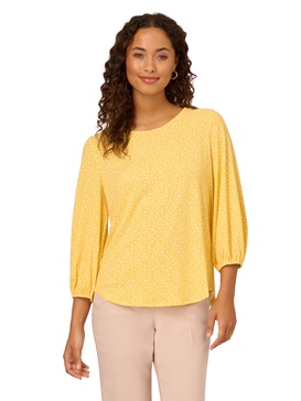 Adrianna Papell Women's Printed 3/4 Sleeve Yoke Detail Top