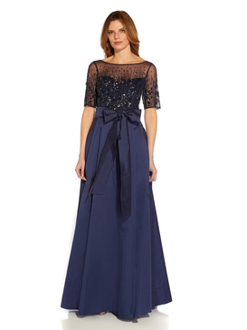 Adrianna Papell Women's Beaded Mesh and Taffeta Gown