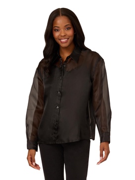 Adrianna Papell Women's Organza Woven Top W/Shell Buttons