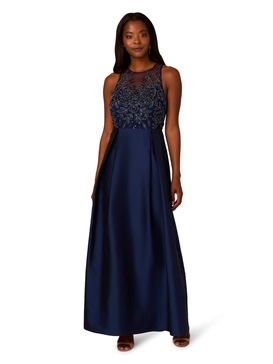 Adrianna Papell Women's Bead Combo Taffeta Long Dress